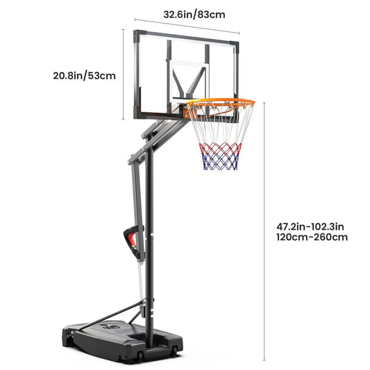 【Summer Sale】Dayago Portable Basketball Hoop System - 8.5 FT Height-Adjustable Goal with 33" Backboards, Wheels, Ideal for Children'S Training Equipment, Driveway & Indoor/Outdoor Play, Adults