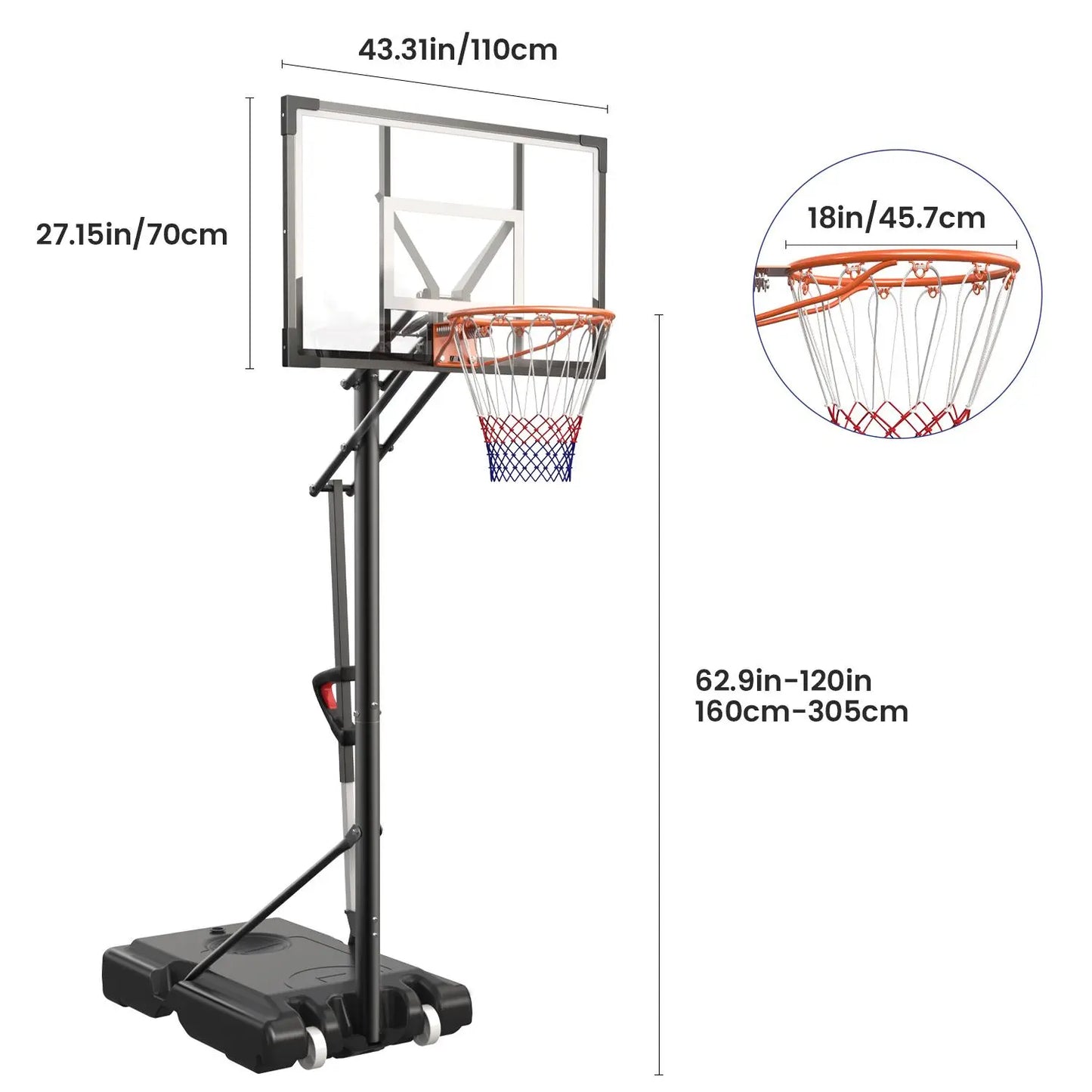 【Summer Sale】Dayago Portable Basketball Hoop System - 8.5 FT Height-Adjustable Goal with 33" Backboards, Wheels, Ideal for Children'S Training Equipment, Driveway & Indoor/Outdoor Play, Adults