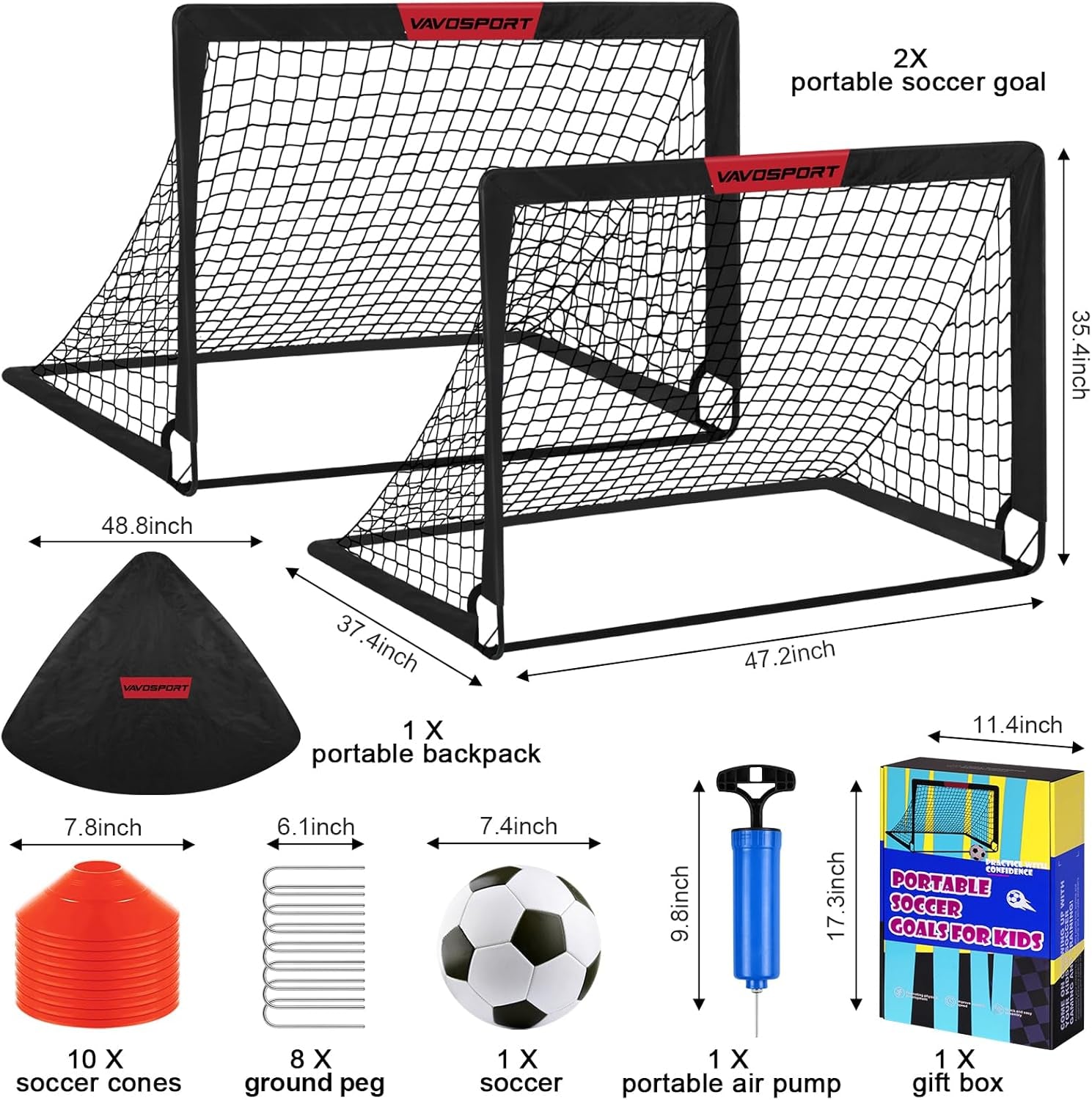 Kids Soccer Goals for Backyard Set of 2,Soccer Training Equipment | 4'X3'/5'X3'/7'X5' Portable Soccer Goal, Pop up Toddler Soccer Net with Soccer Ball, Soccer for Kids and Youth Games, Sports