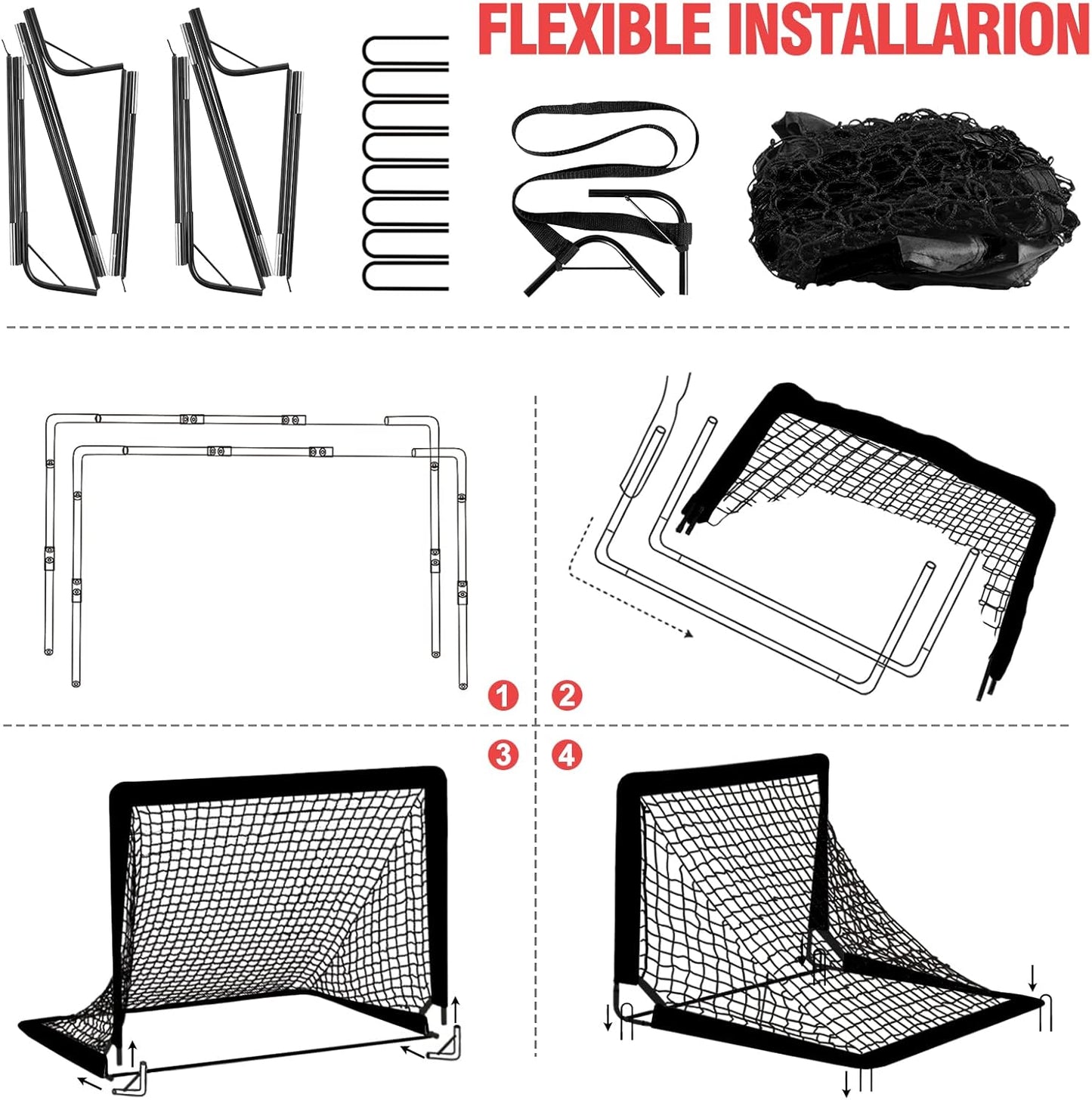 Kids Soccer Goals for Backyard Set of 2,Soccer Training Equipment | 4'X3'/5'X3'/7'X5' Portable Soccer Goal, Pop up Toddler Soccer Net with Soccer Ball, Soccer for Kids and Youth Games, Sports