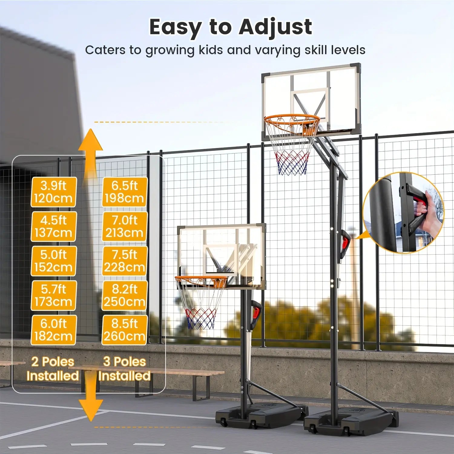 【Summer Sale】Dayago Portable Basketball Hoop System - 8.5 FT Height-Adjustable Goal with 33" Backboards, Wheels, Ideal for Children'S Training Equipment, Driveway & Indoor/Outdoor Play, Adults